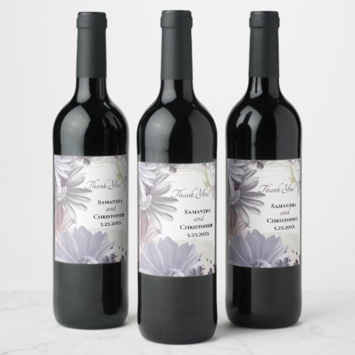 Watercolor Floral Dusty Purples Lavender Violet Wine Label