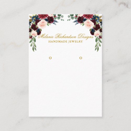 Watercolor Floral Earring Display Gold Business Card