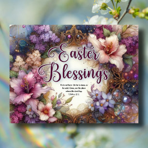 Watercolor Floral Easter Blessings Christian Holiday Postcard
