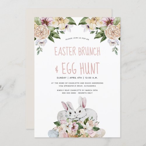 Watercolor Floral Easter Brunch and Egg Hunt Invitation