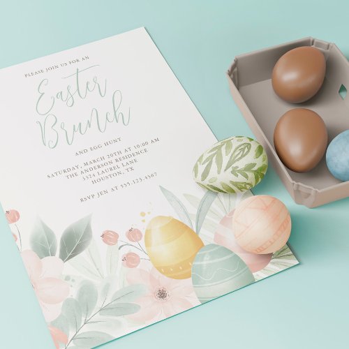 Watercolor Floral Easter Brunch Invitation