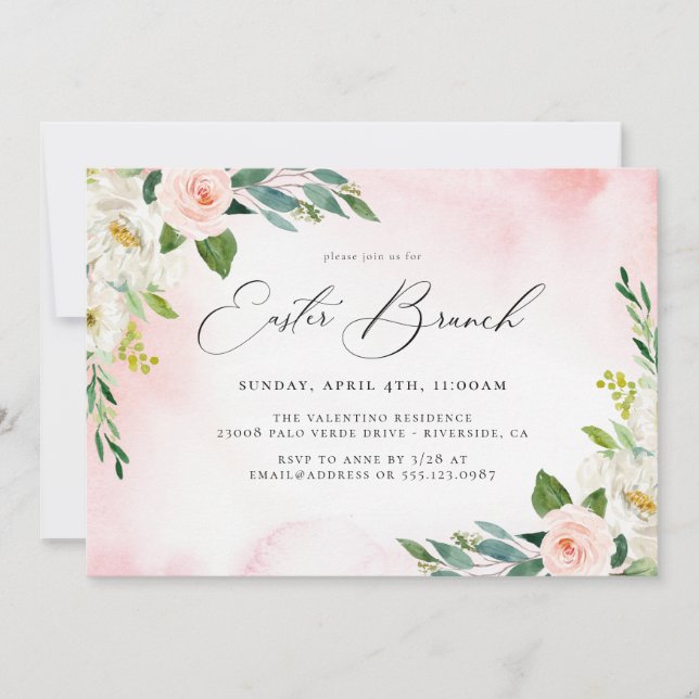 Watercolor Floral Easter Brunch Invitation (Front)