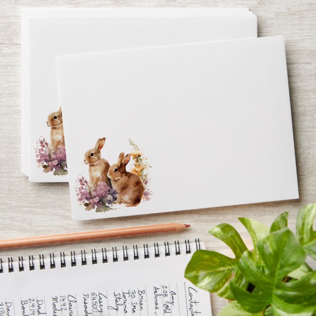 Watercolor Floral Easter Bunny Envelope (Stacked)