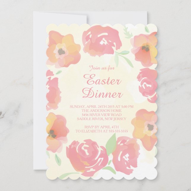 Watercolor Floral Easter Dinner Party Invitation (Front)