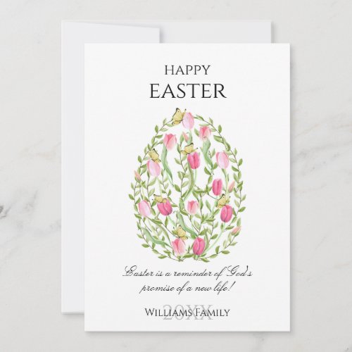 Watercolor Floral Easter Egg Happy Easter Holiday Card