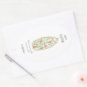 Watercolor Floral Easter Egg Happy Easter Oval Sticker