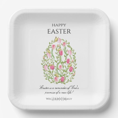 Watercolor Floral Easter Egg Happy Easter Paper Plates