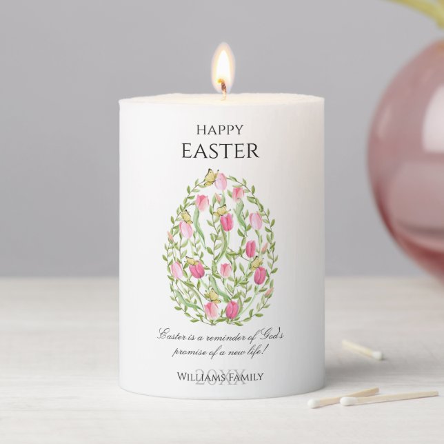 Watercolor Floral Easter Egg Happy Easter Pillar Candle (In Situ)