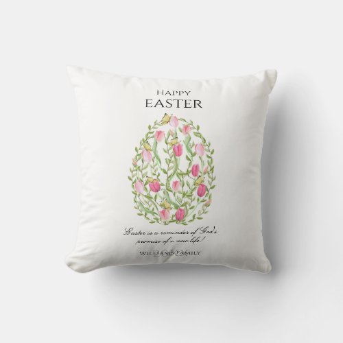 Watercolor Floral Easter Egg Happy Easter Throw Pillow