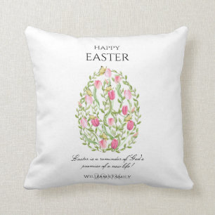 Watercolor Floral Easter Egg Happy Easter Throw Pillow
