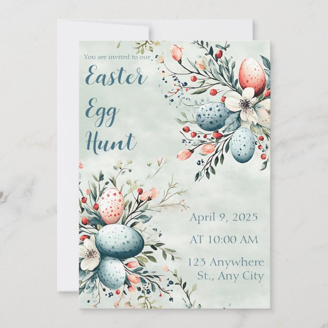 Watercolor Floral Easter Egg Hunt Invitation (Front)