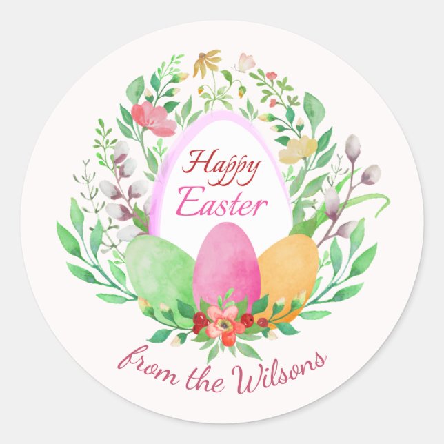 Watercolor Floral Easter Personalised  Sticker (Front)