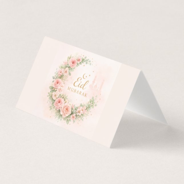 Watercolor Floral Eid Mubarak Card – Romantic Isla (Front)