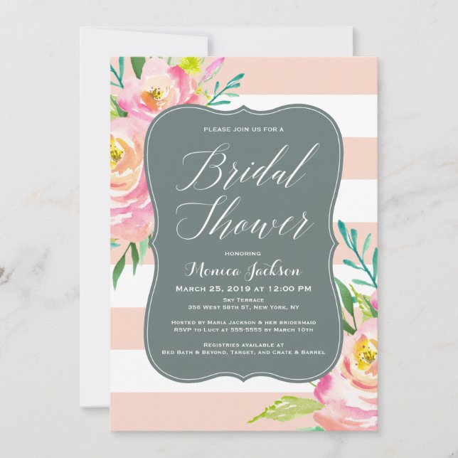 Watercolor Floral Elegance Bridal Shower Invitation (Front)