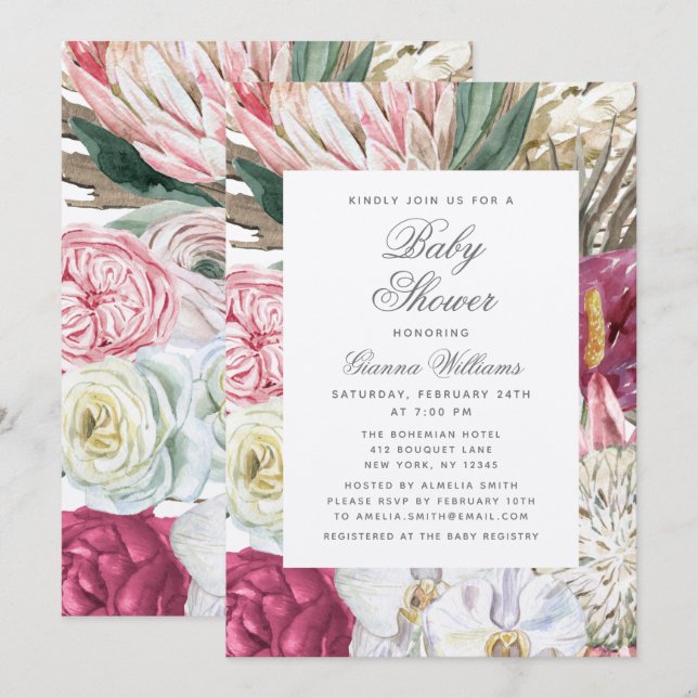Watercolor Floral Elegant Baby Shower Invitation (Front/Back)