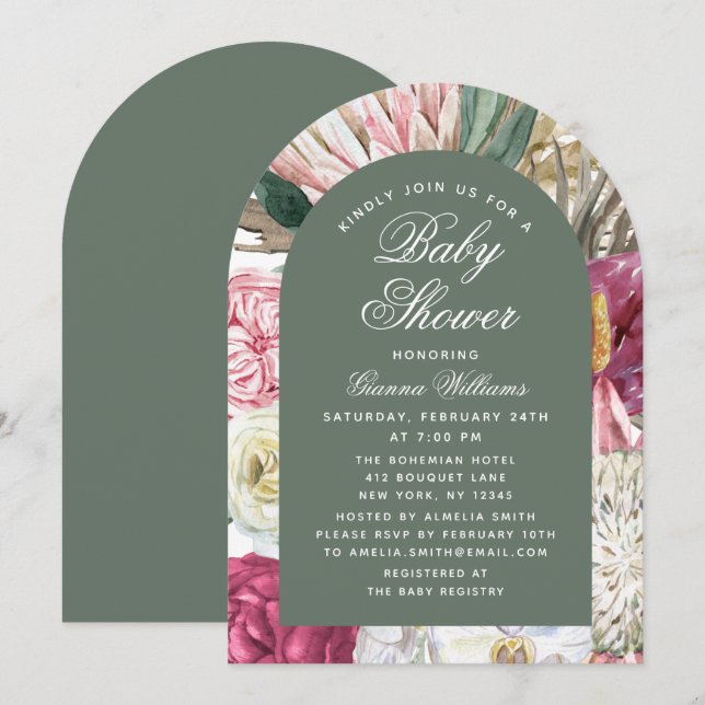 Watercolor Floral Elegant Baby Shower Invitation (Front/Back)