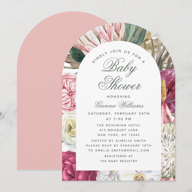 Watercolor Floral Elegant Baby Shower Invitation (Front/Back)