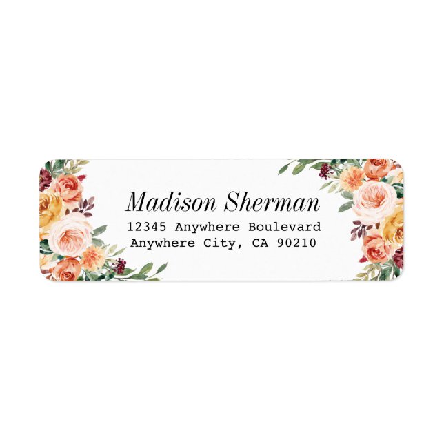 Watercolor Floral Elegant Blush Burgundy Wedding Label (Front)