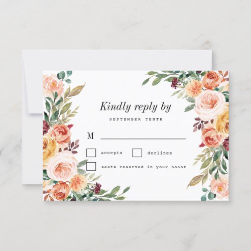 Watercolor Floral Elegant Blush Burgundy Wedding RSVP Card