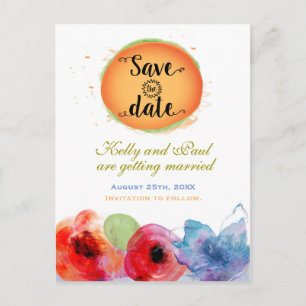 Watercolor Floral Elegant Colorful Save the Date Announcement Postcard