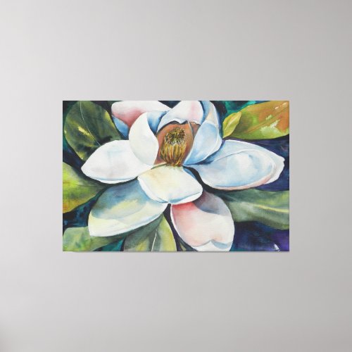 Watercolor Floral Elegant Creamy White Magnolia Canvas Print
