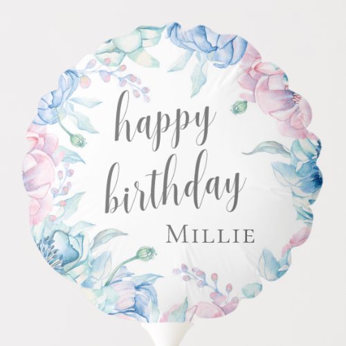 Watercolor Floral Elegant Farmhouse Happy Birthday Balloon