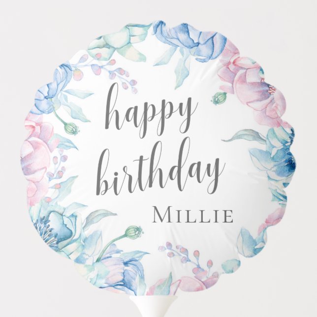 Watercolor Floral Elegant Farmhouse Happy Birthday Balloon (Back)