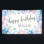 Watercolor Floral Elegant Farmhouse Happy Birthday Banner<br><div class="desc">Absolute elegance in watercolor floral styling! Beautifully paired with rustic wood accents on select products, this design collection features feminine farmhouse sweetness with shabby chic undertones. • Customize it! Follow the template to add your own personalized text details. You may edit font, color, and placement as needed. • Coordinate it!...</div>