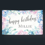 Watercolor Floral Elegant Farmhouse Happy Birthday Banner<br><div class="desc">Absolute elegance in watercolor floral styling! Beautifully paired with rustic wood accents on select products, this design collection features feminine farmhouse sweetness with shabby chic undertones. • Customize it! Follow the template to add your own personalized text details. You may edit font, color, and placement as needed. • Coordinate it!...</div>