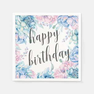 Watercolor Floral Elegant Farmhouse Happy Birthday Napkins