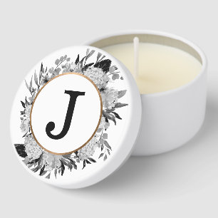 Watercolor Floral Elegant Monogram Black and White Mini Candle Favors
