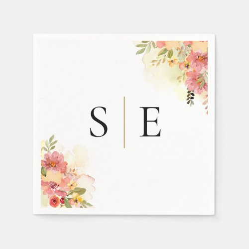 Watercolor Floral Elegant Monogram Napkins