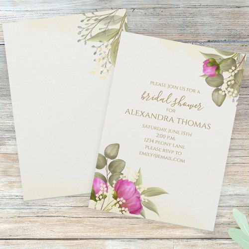 Watercolor Floral Elegant Peony Bridal Shower Invitation