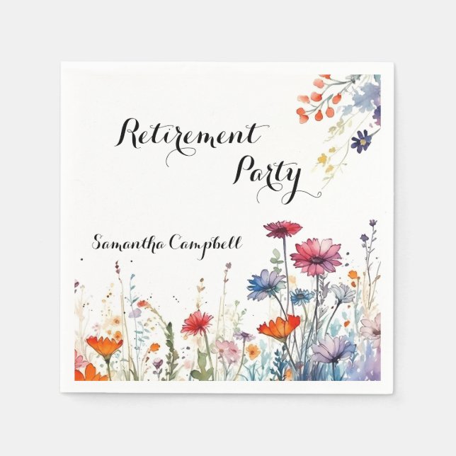 Watercolor Floral Elegant Retirement Party  Napkins (Front)