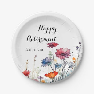 Watercolor Floral Elegant Retirement Party Paper Plates