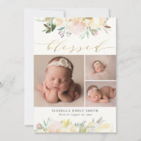 Watercolor Floral Elegant Script Calligraphy Birth Announcement