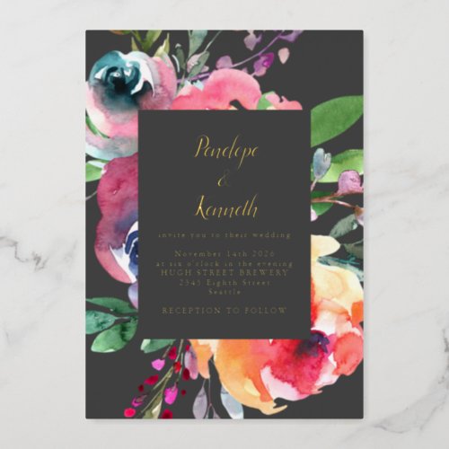 Watercolor Floral Elegant Script Lux Wedding Gold Foil Invitation