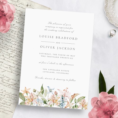 Watercolor Floral Elegant Script Wedding Invitation