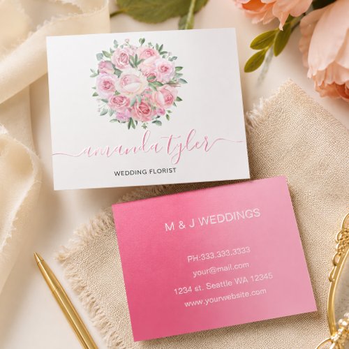 Watercolor Floral Elegant Wedding Florist Foil Spot Gloss Business Cards
