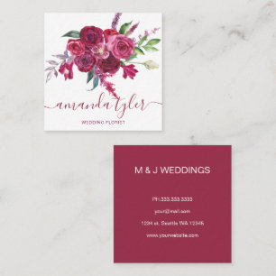Watercolor Floral Elegant Wedding Florist Square Business Card