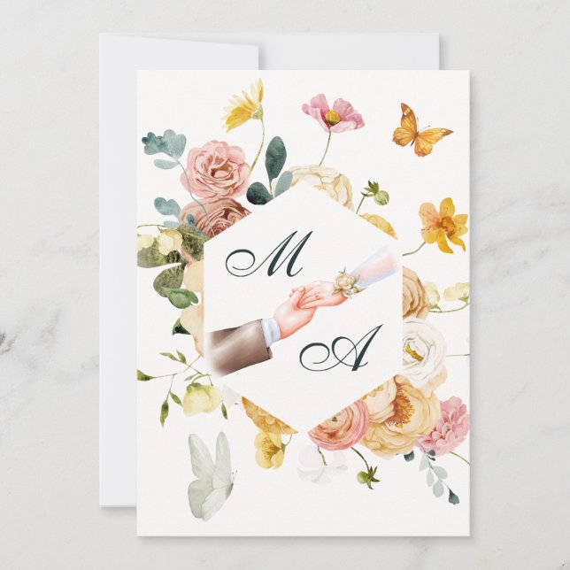 Watercolor floral elegant wedding invitation (Front)