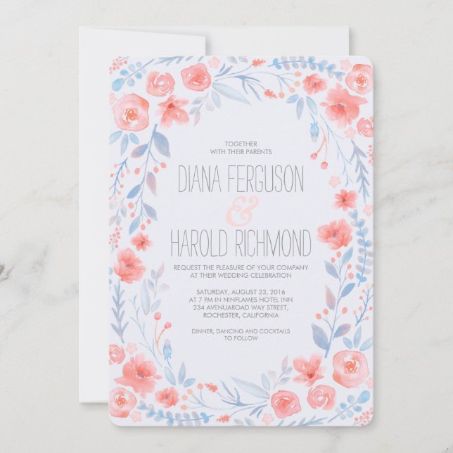 Watercolor Floral Elegant Wedding Invites (Front)