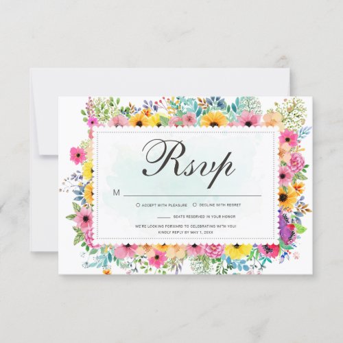 Watercolor Floral Elegant Wedding RSVP Card