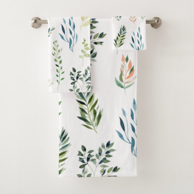 Watercolor Floral Elements Bath Towel Set (Insitu)