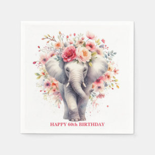  Watercolor Floral Elephant Birthday Napkins