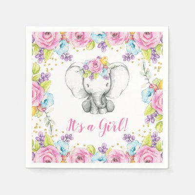 Girl Elephant Baby Shower Paper Napkins Zazzle Com