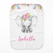 Watercolor Floral Elephant Personalized Girl Baby Burp Cloth Watercolor Floral Elephant Personalized Girl Baby Burp Cloth