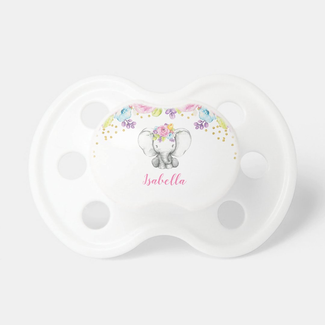 Watercolor Floral Elephant Personalized Girl Pacifier Zazzle