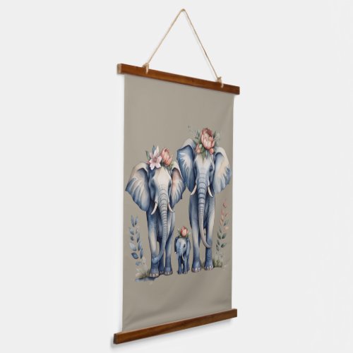 Watercolor Floral Elephants Hanging Tapestry