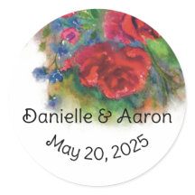 Watercolor Floral Enchanted Rose Round Sticker